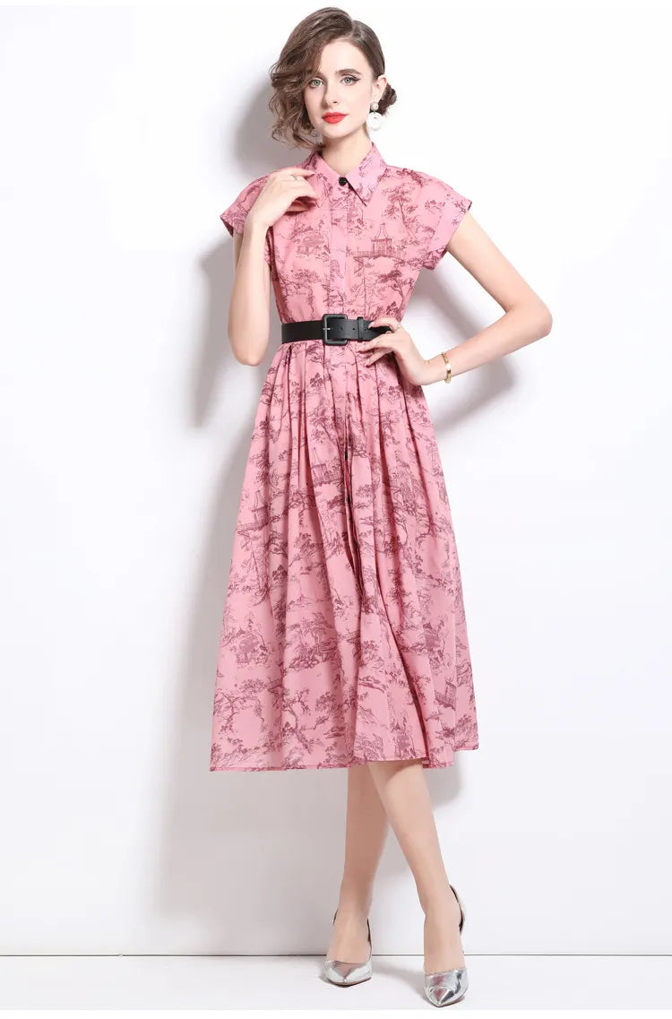 Women's Polo Collar Shirt Printed Short Sleeve Dress