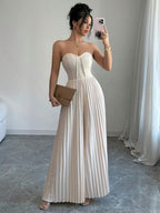 Solid Color Strapless Tube Top Waist-Cinching Dress