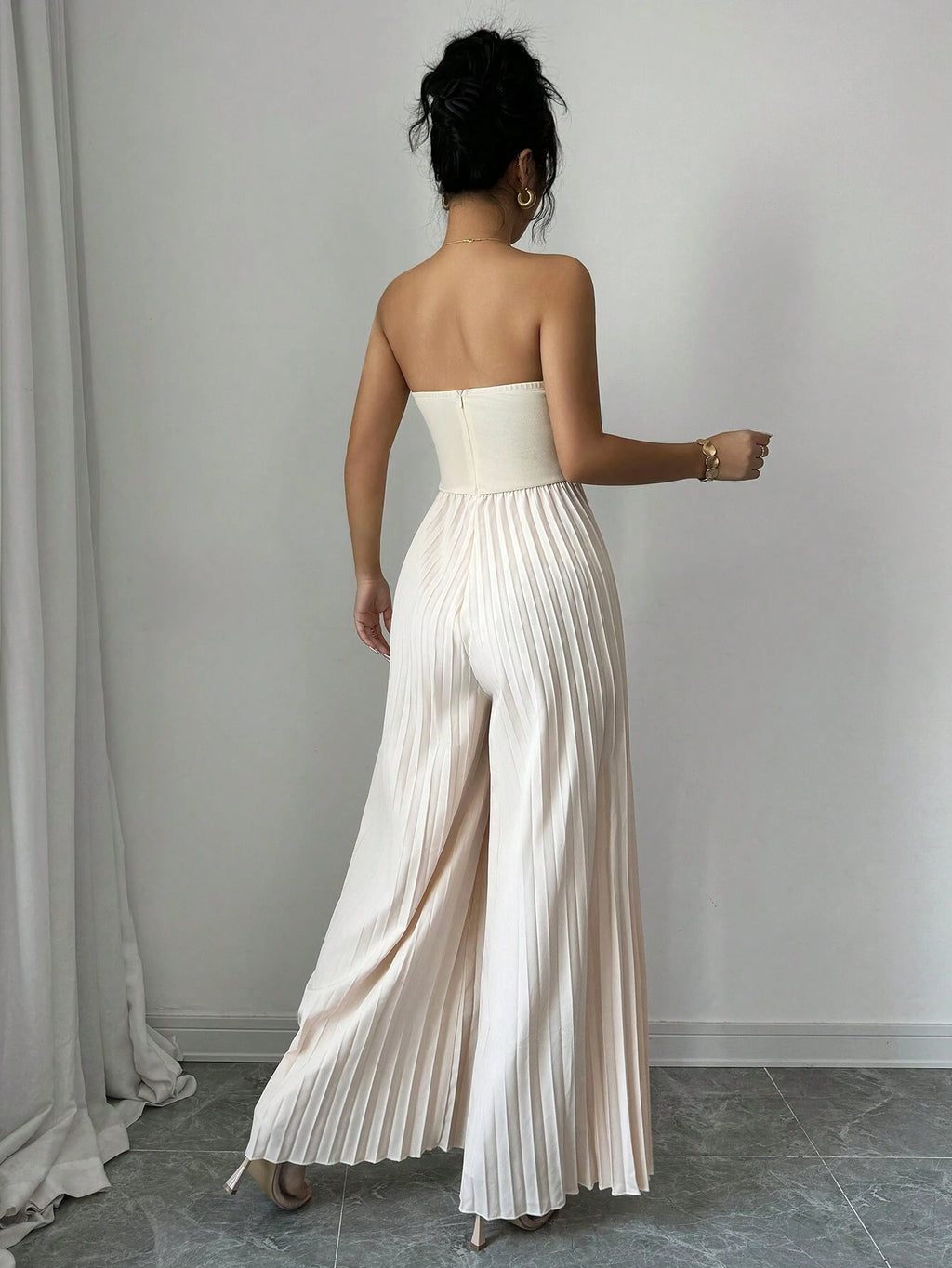 Solid Color Strapless Tube Top Waist-Cinching Dress