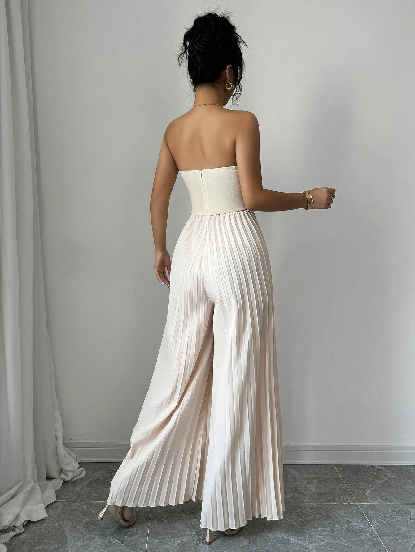 Solid Color Strapless Tube Top Waist-Cinching Dress