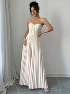Solid Color Strapless Tube Top Waist-Cinching Dress