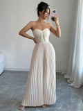 Solid Color Strapless Tube Top Waist-Cinching Dress