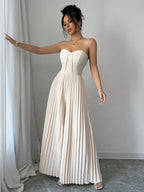 Solid Color Strapless Tube Top Waist-Cinching Dress