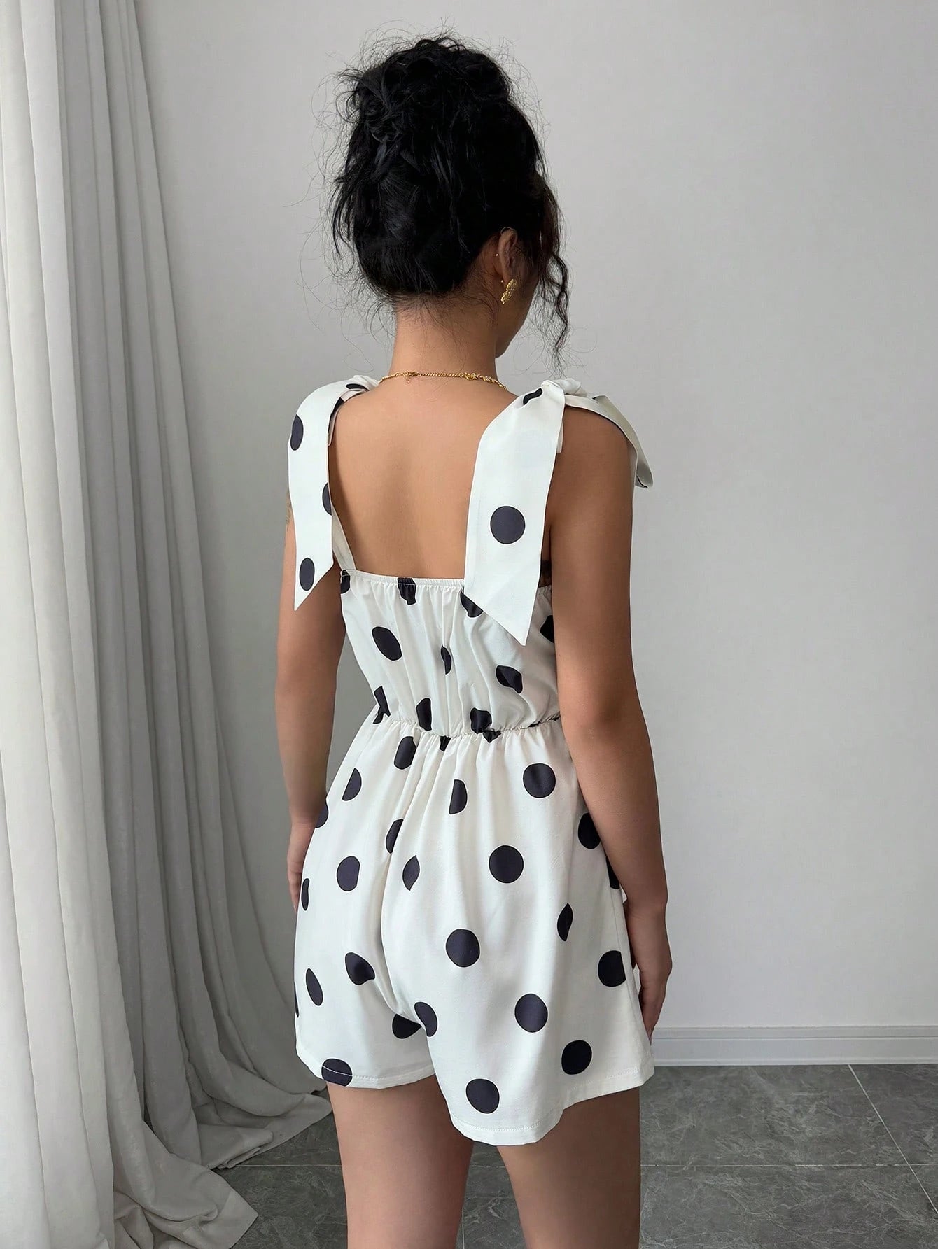 Women's Apricot Polka Dot Lace-Up Casual Unitard