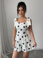 Women's Apricot Polka Dot Lace-Up Casual Unitard