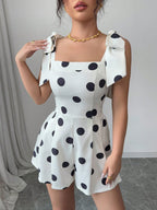 Women's Apricot Polka Dot Lace-Up Casual Unitard