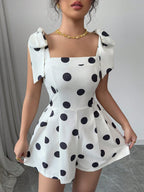 Women's Apricot Polka Dot Lace-Up Casual Unitard