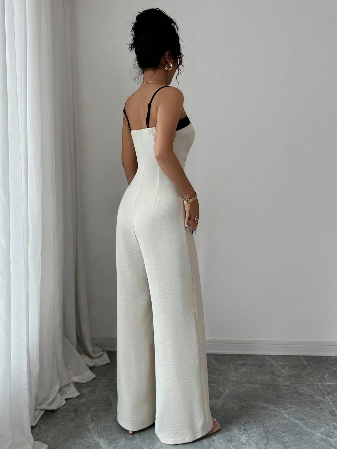 Strap Waist-Cinching Colorblock Dress & Pants Set