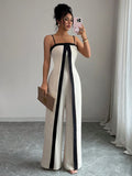 Strap Waist-Cinching Colorblock Dress & Pants Set