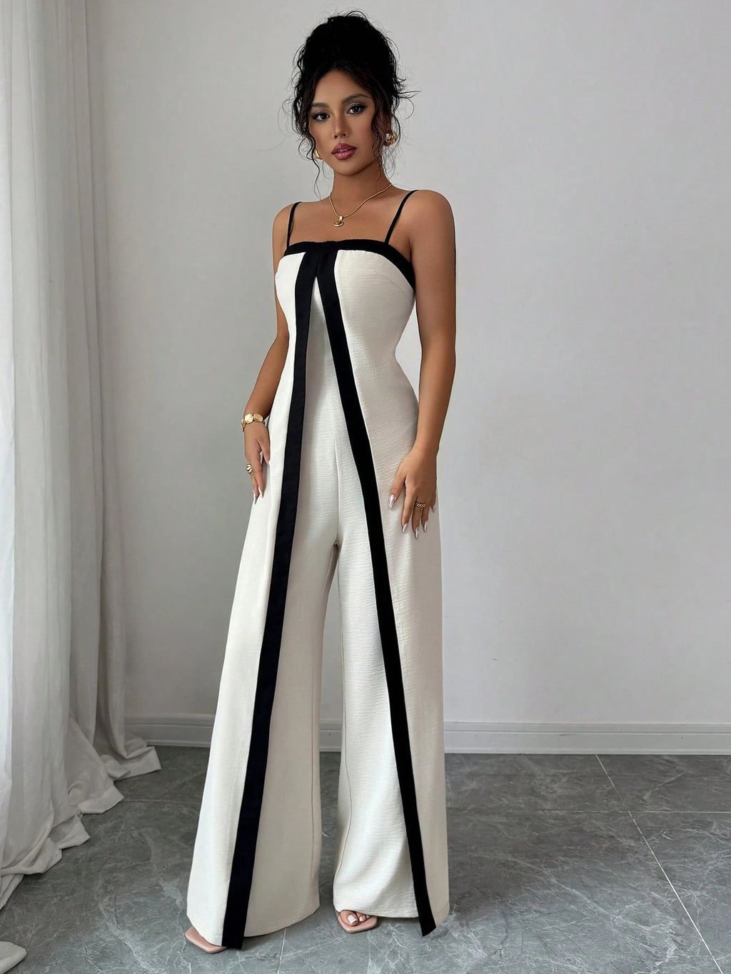 Strap Waist-Cinching Colorblock Dress & Pants Set