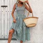 European & American Striped Spaghetti Strap Holiday Dress