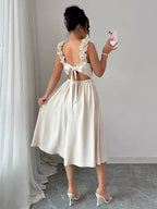 Women's Beige Textured Midi Dress