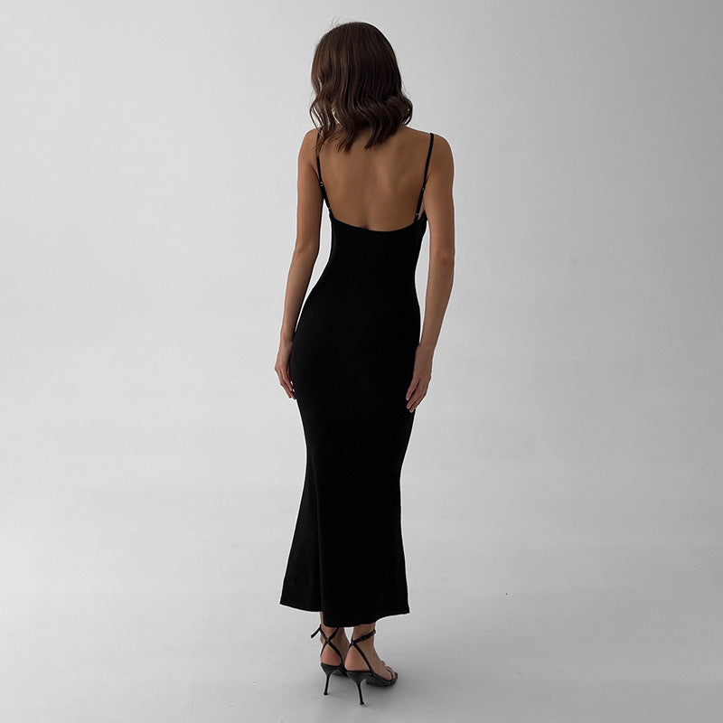 Flore Black Crystal Straps Backless Gown