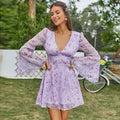 Women's Fashion Temperament V-neck Flared Sleeve Dress