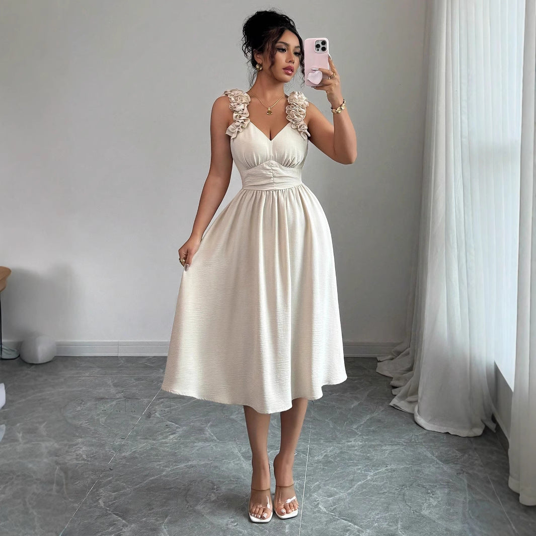 Women's Beige Textured Midi Dress