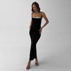 Flore Black Crystal Straps Backless Gown
