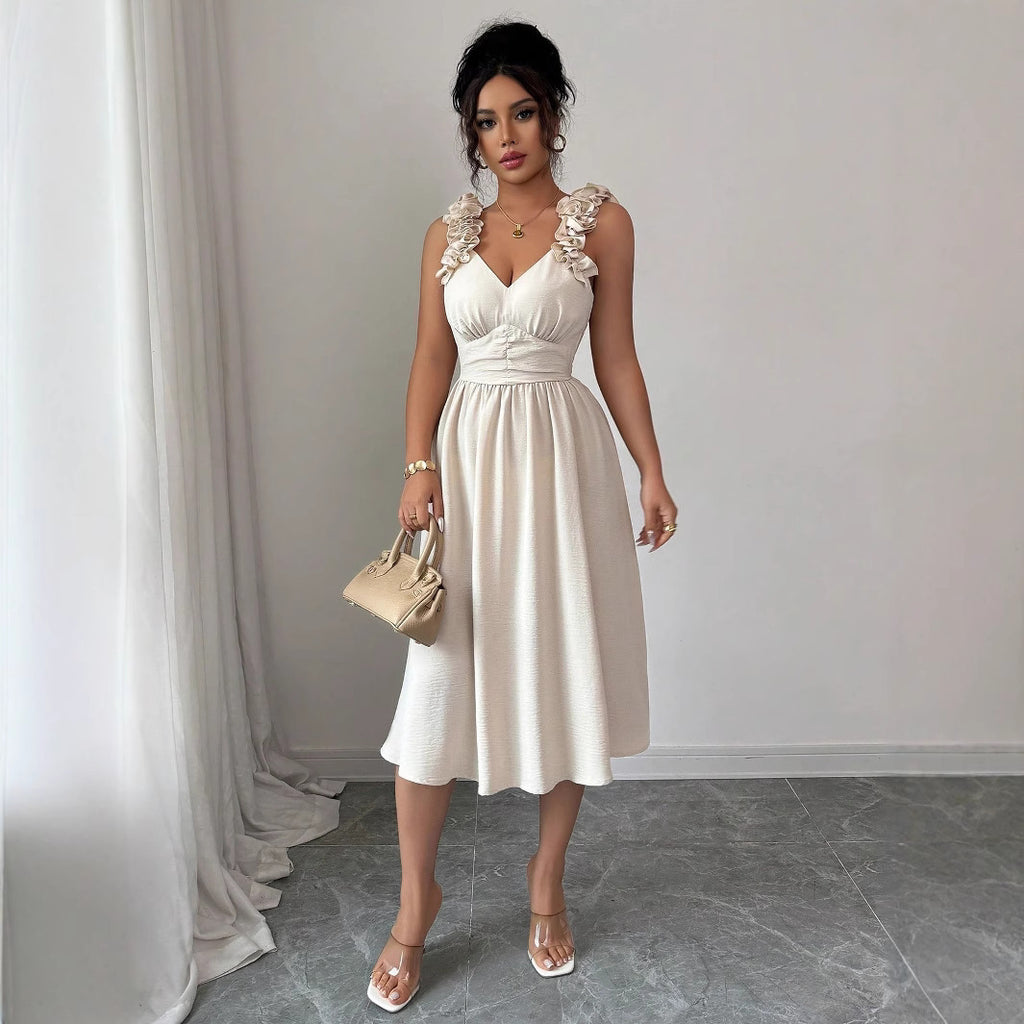 Women's Beige Textured Midi Dress