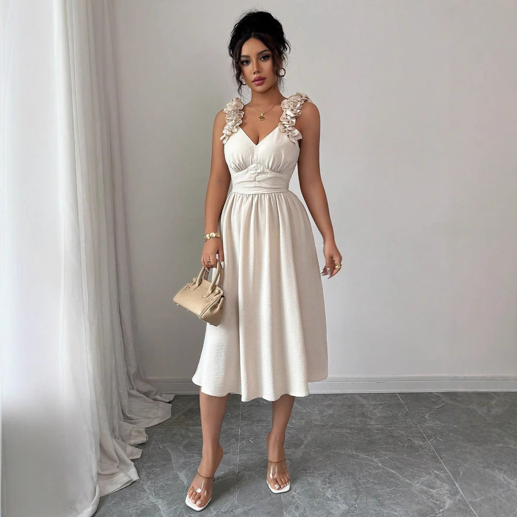 Women's Beige Textured Midi Dress