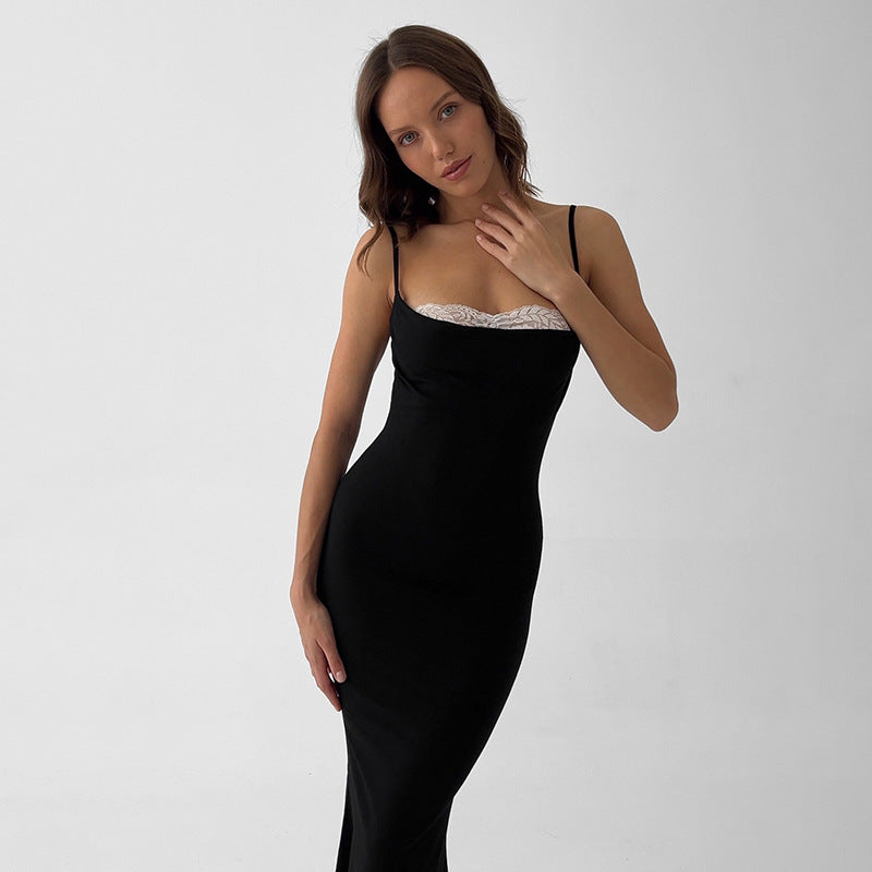 Flore Black Crystal Straps Backless Gown