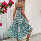 European & American Striped Spaghetti Strap Holiday Dress