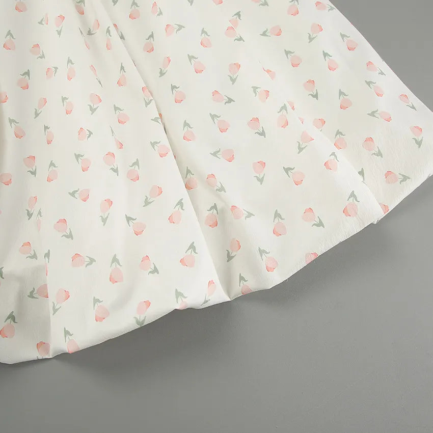 French Elegant Floral Puff Sleeve Dress