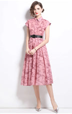 Women's Polo Collar Shirt Printed Short Sleeve Dress