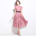 Women's Polo Collar Shirt Printed Short Sleeve Dress