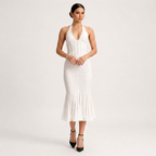 Sexy Backless Halter Strap Hollow-Out Maxi Dress