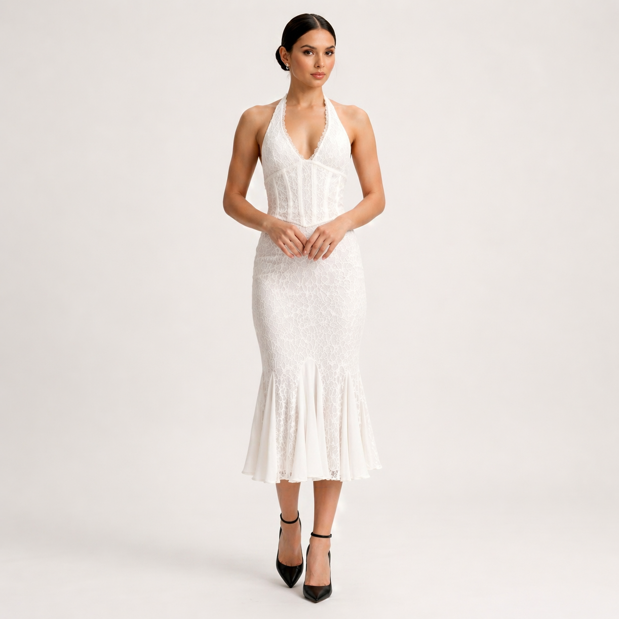 Sexy Backless Halter Strap Hollow-Out Maxi Dress