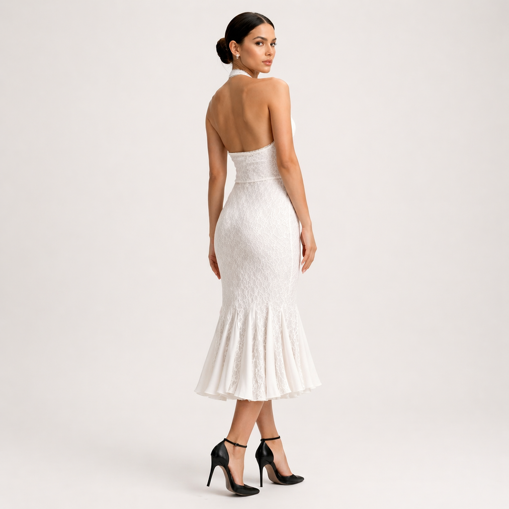 Sexy Backless Halter Strap Hollow-Out Maxi Dress