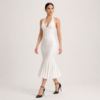 Sexy Backless Halter Strap Hollow-Out Maxi Dress