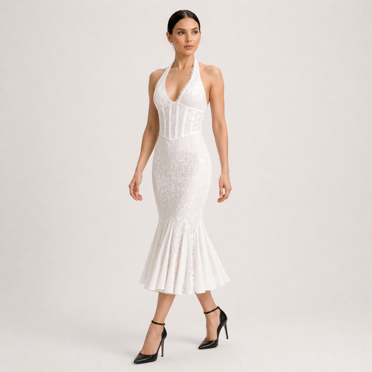 Sexy Backless Halter Strap Hollow-Out Maxi Dress