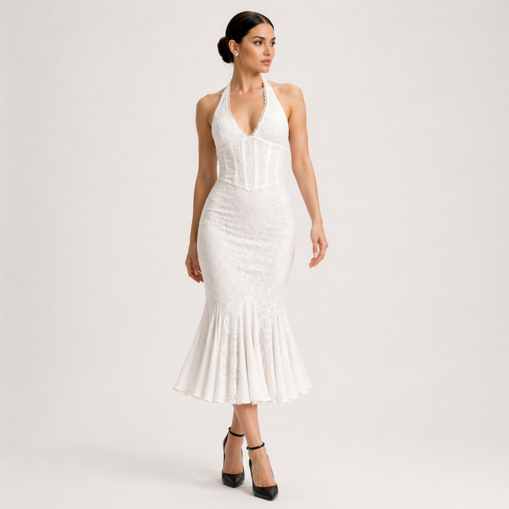 Sexy Backless Halter Strap Hollow-Out Maxi Dress