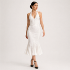 Sexy Backless Halter Strap Hollow-Out Maxi Dress