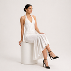 Sexy Backless Halter Strap Hollow-Out Maxi Dress