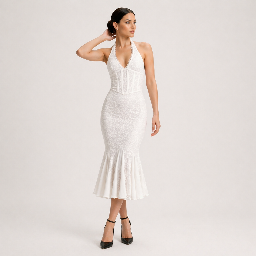 Sexy Backless Halter Strap Hollow-Out Maxi Dress