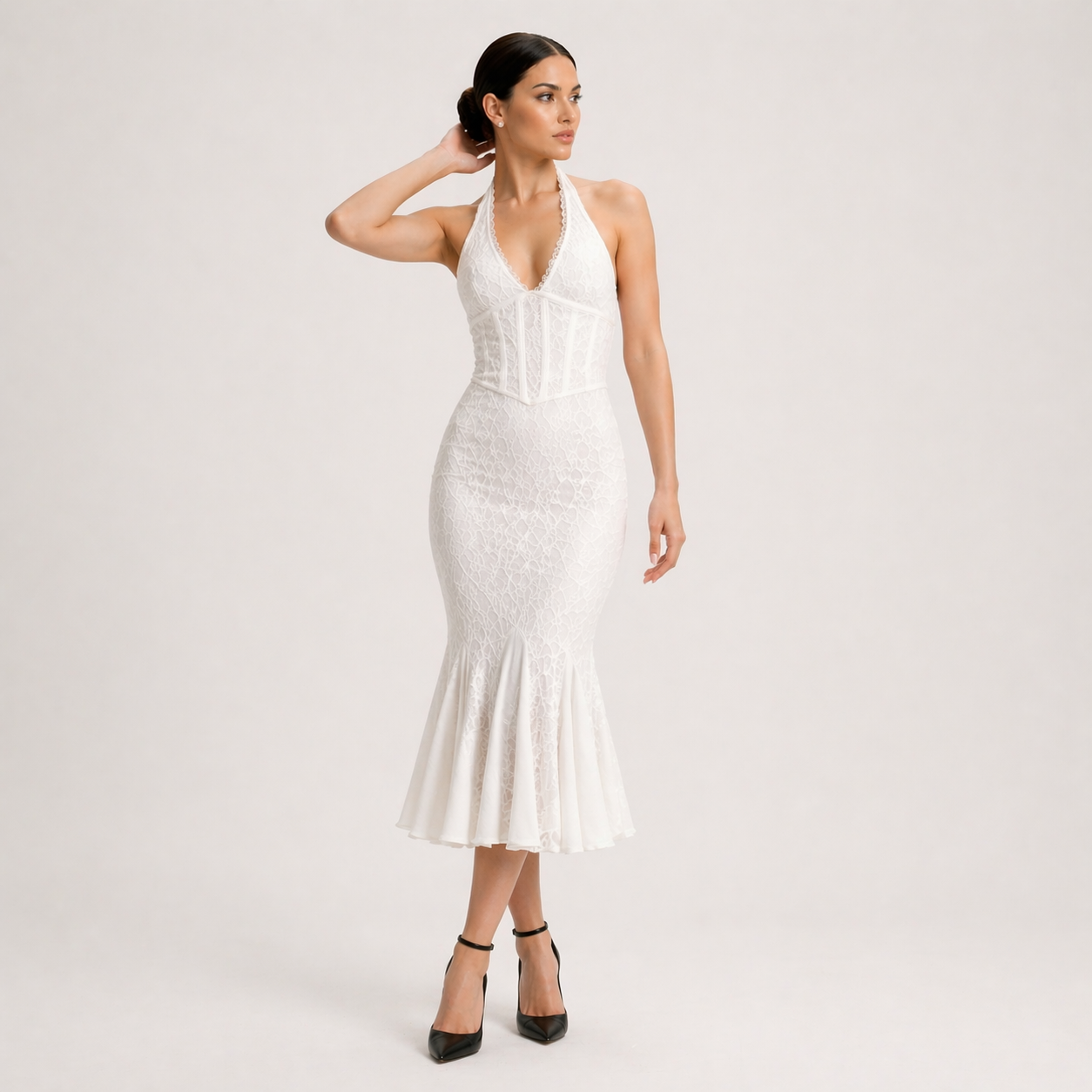 Sexy Backless Halter Strap Hollow-Out Maxi Dress