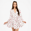 Printed V-neck Lace Short Dress