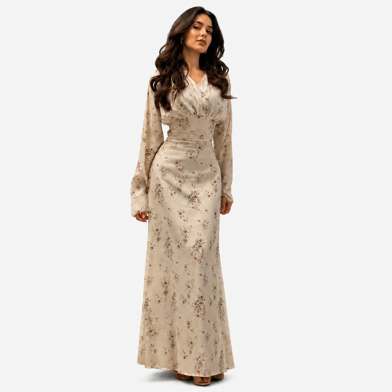 Elegant Floral Maxi Dress with Waist Tie