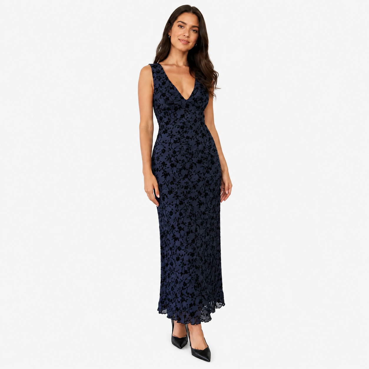 Elegant Navy Floral Maxi Dress for Women