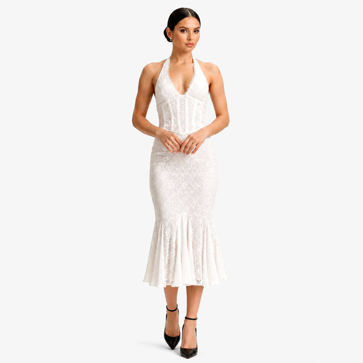Sexy Backless Halter Strap Hollow-Out Maxi Dress