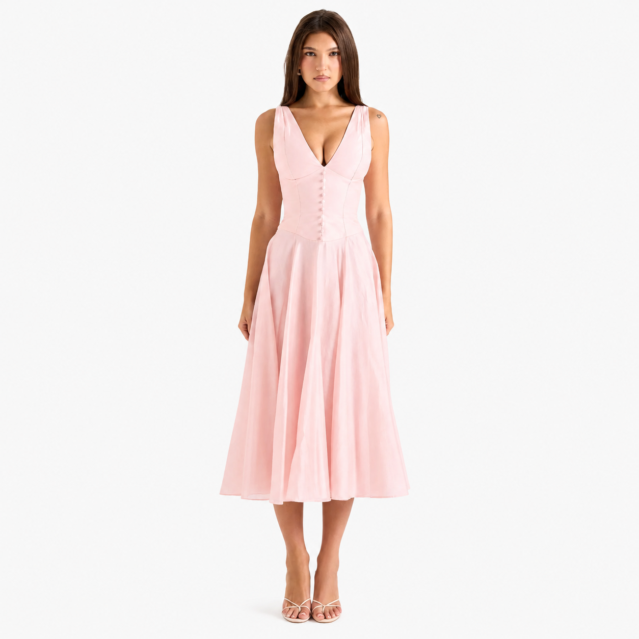 Whispering Rose Flowing Chiffon Midi Dress