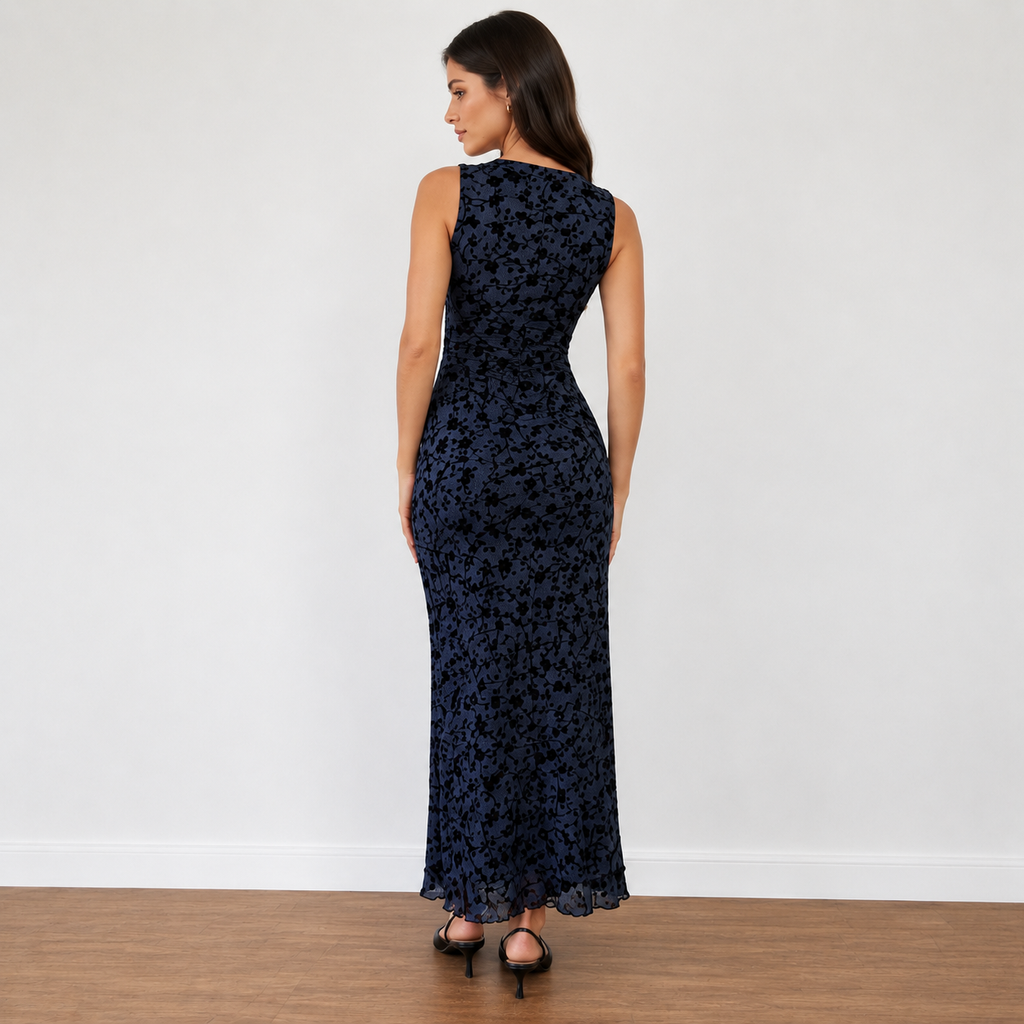 Elegant Navy Floral Maxi Dress for Women