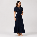 Hot-Stone Embellished Puff Sleeve Slim Dress