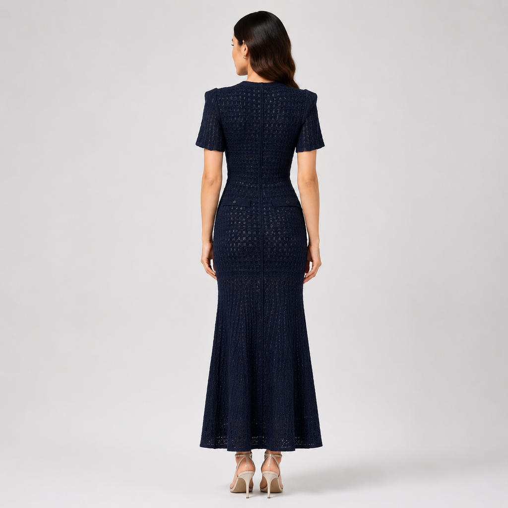 Hot-Stone Embellished Puff Sleeve Slim Dress