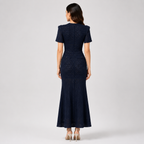 Hot-Stone Embellished Puff Sleeve Slim Dress