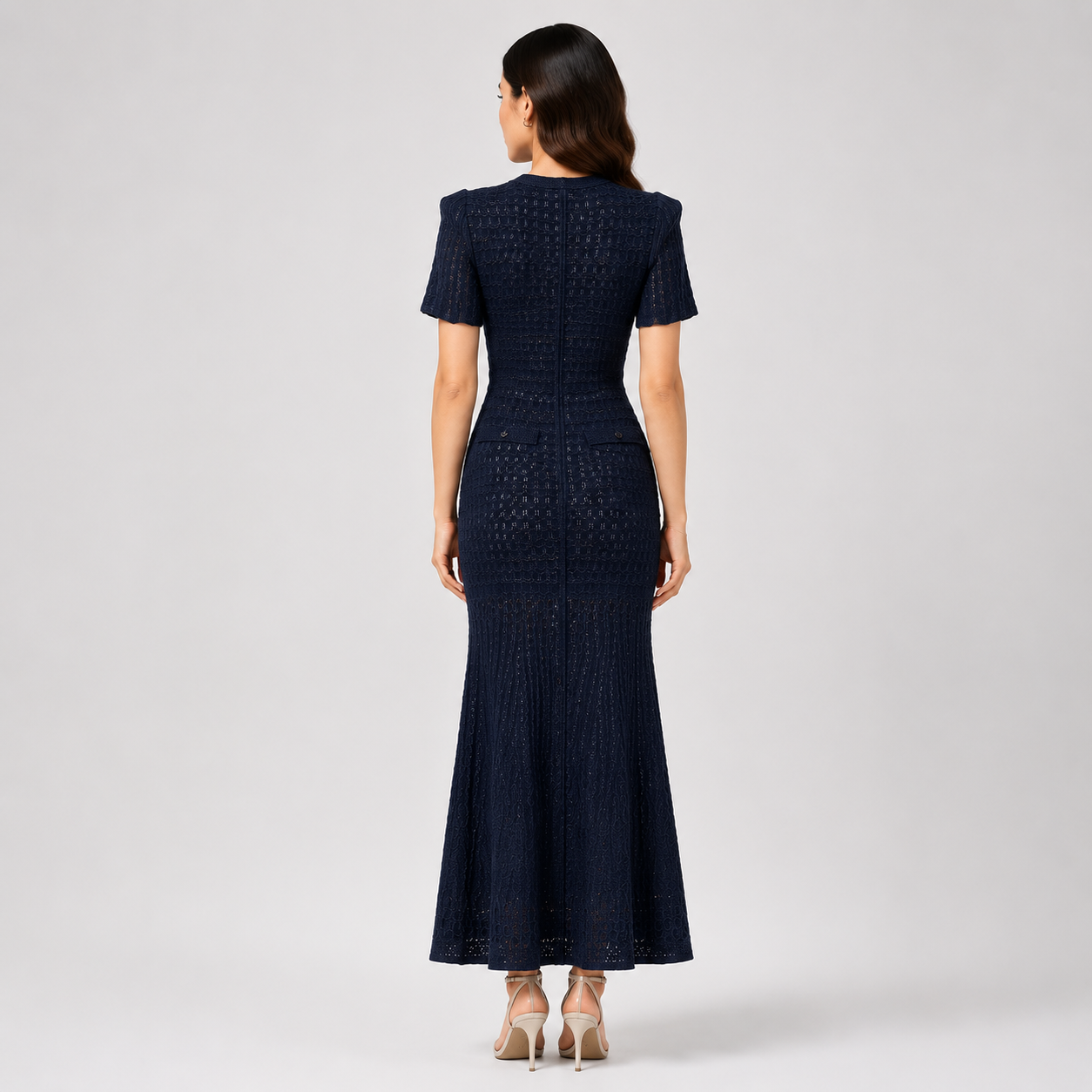 Hot-Stone Embellished Puff Sleeve Slim Dress