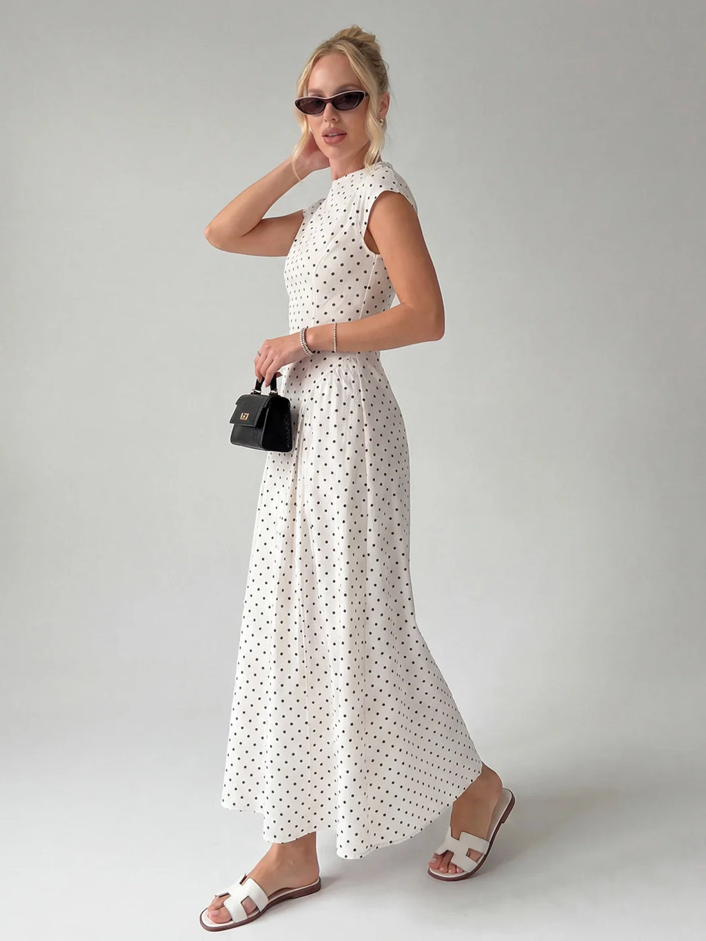 Retro Printed Sleeveless Crew Neck High-Waist Maxi Dress