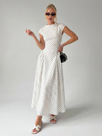 Retro Printed Sleeveless Crew Neck High-Waist Maxi Dress