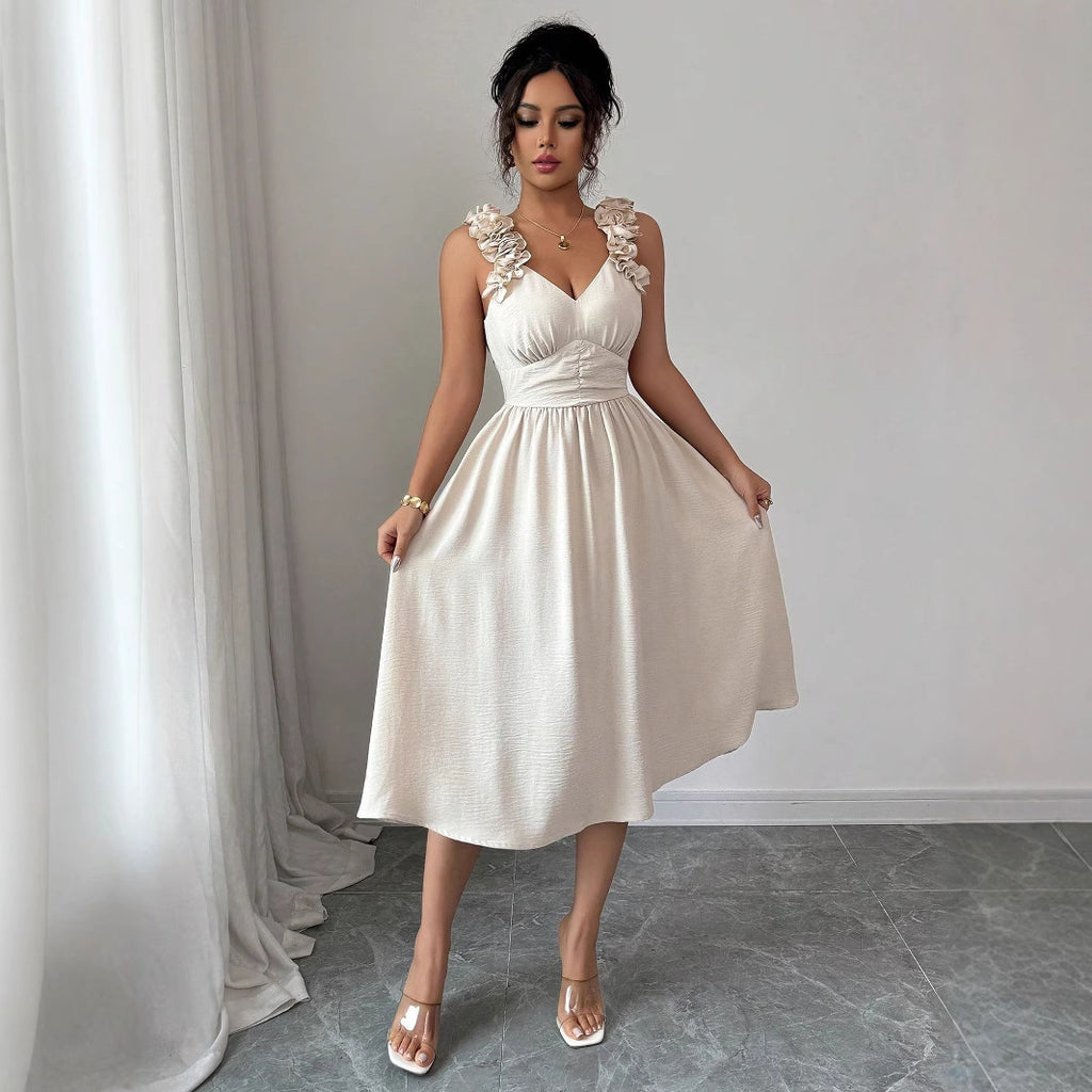 Women's Beige Textured Midi Dress
